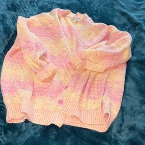 Pastel Pink & Cream Knit Cardigan Sweater Olivia Rubin medium